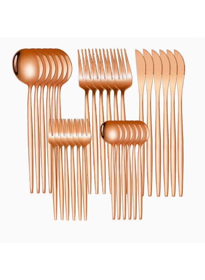 Rose Gold 30 piece Set New Portuguese 24/30-piece Stainless Steel Cutlery Set Hotel Steak Knife, Fork, And Spoon Set - Image 1