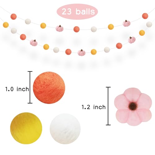 Aukolass Pumpkin Felt Ball Pom Pom Banner Autumn Thanksgiving Decor 709 inches Pink Pumpkin - Image 3