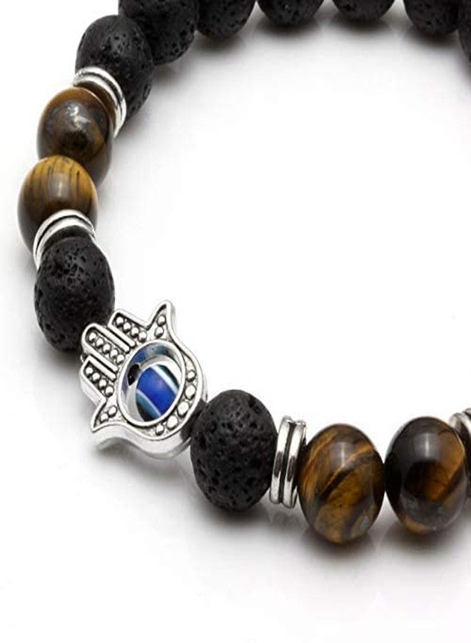 MILAKOO 8mm Beads Bracelet Tiger Eye Lava Rock Oil Diffuser Natural Stone Stretch Cuff for Men Women - Image 2