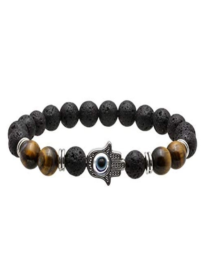 MILAKOO 8mm Beads Bracelet Tiger Eye Lava Rock Oil Diffuser Natural Stone Stretch Cuff for Men Women - Image 1
