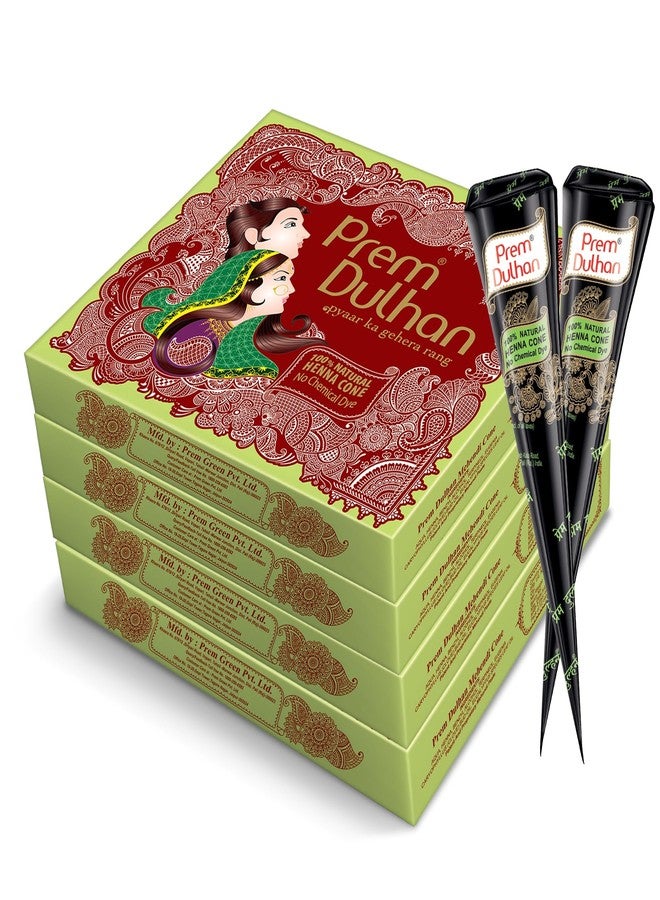 Prem Dulhan Hand Designing | Without Chemical | Long Lasting | For Men Women | Of 12 Pieces | Natural Mehandi Cone - 350 GRM (Pack of 4) - Image 1