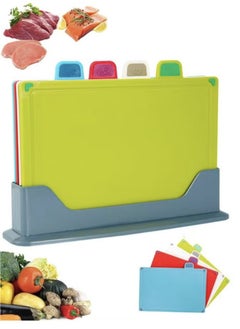 Hanayo 4PCS Kitchen Cutting Boards, Plastic Cutting Board with Storage Shelf , Chopping Board for Kitchen Different Food Types (Blue)  - Image 1