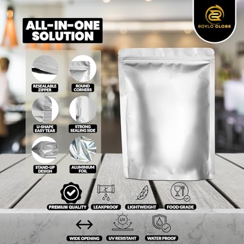 ROYLO GLOBE 110 PCS 1 Gallon Mylar Bags with 500cc x110 Oxygen Absorbers - 147 Labels & 10 MIL Thick Stand-Up Reusable Airtight Resealable Bags, Large Mylar Bags for food storage with 5 Clips - Image 3