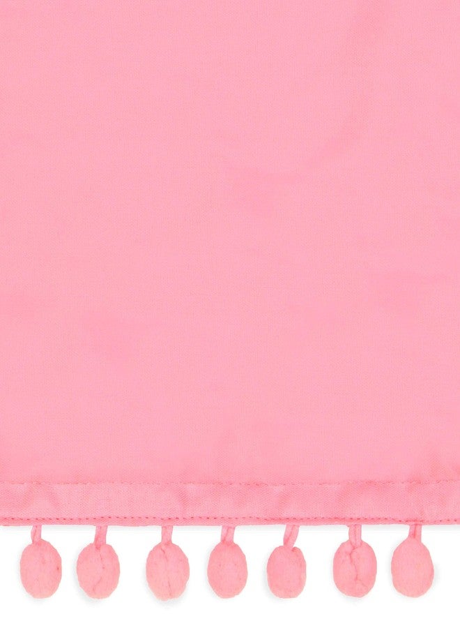 EASY FIT Pom Pom Elastic Wrap Around Bed Skirt, Easy On/Off Dust Ruffle (18 Inch Drop), Twin/Full, Pink - Image 3