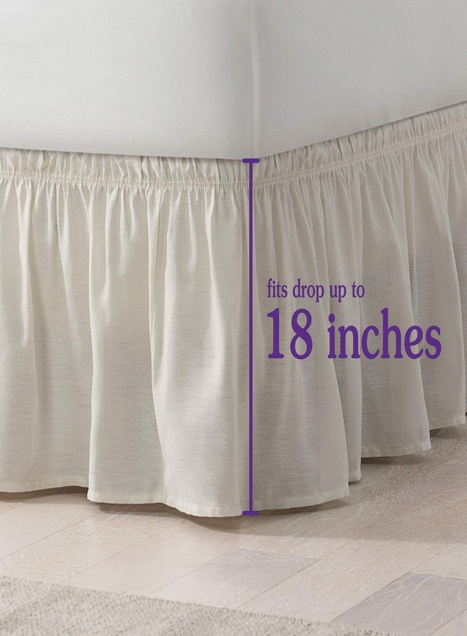 EASY FIT Pom Pom Elastic Wrap Around Bed Skirt, Easy On/Off Dust Ruffle (18 Inch Drop), Twin/Full, Pink - Image 4