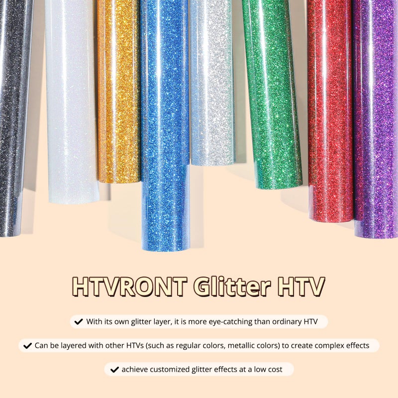 HTVRONT White Glitter HTV Vinyl- 10â€ x 5ft Rainbow White Glitter Iron On Vinyl for All Cutting Machine, Glitter Heat Transfer Vinyl Roll for T Shirts - Easy to Cut & Weed for Heat Vinyl Design - Image 5