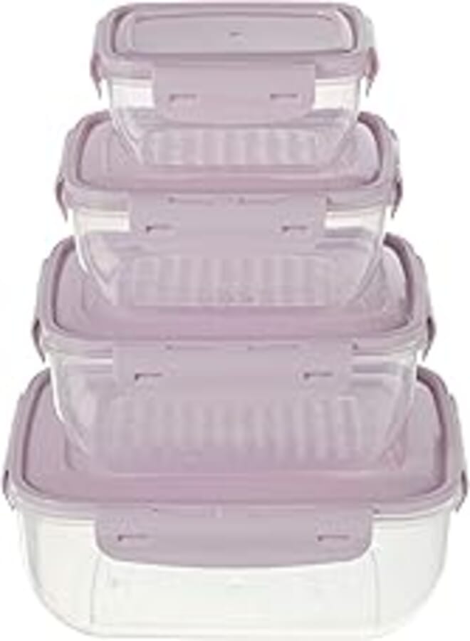 Bager Cook&Lock Colored Cover Rectangular Storage Container Set 4 Pcs (400+800+1400+2300 Ml) (Std), Pink