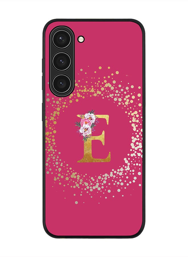 Stylizedd Rugged Black edge case for Samsung Galaxy S23+ 5G, Soft Flexible Phone case Custom Monogram Initial Letter Floral Pattern Alphabet - E (Dark Pink Rose) - Image 1
