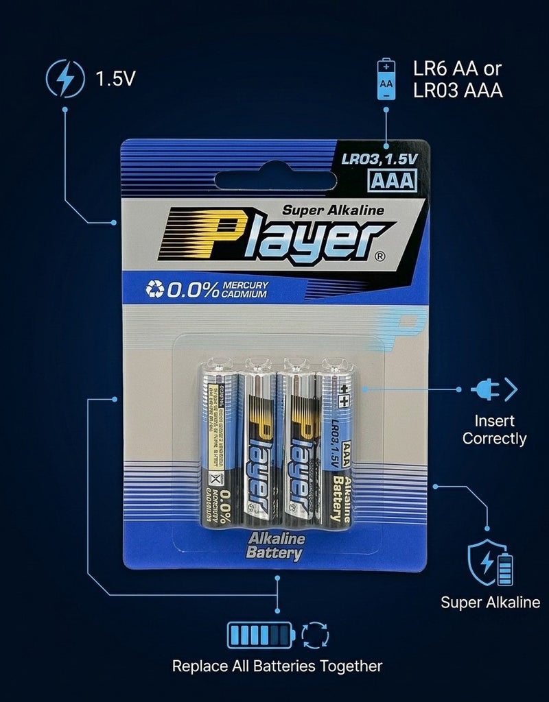 Player 4 Pieces AAA Super Alkaline Batteries - Image 2
