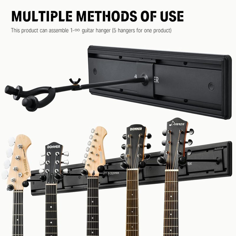 Donner Guitar Wall Mount Hanger with 5 Adjustable Hangers for Acoustic, Electric Guitars, Bass, Violin, Ukulele, Banjo, Mandolin - Image 2