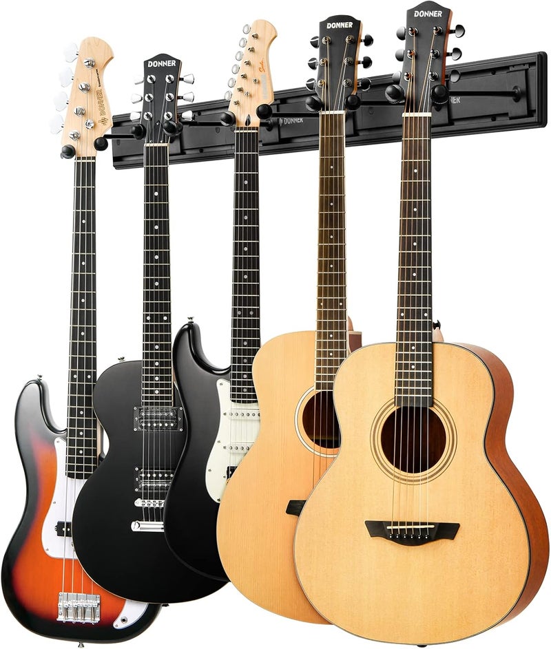 Donner Guitar Wall Mount Hanger with 5 Adjustable Hangers for Acoustic, Electric Guitars, Bass, Violin, Ukulele, Banjo, Mandolin - Image 1