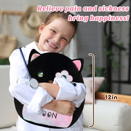 Easfan Get Well Soon Stuffed Cat Plush Pillow Cozy Black Kitty Snuggle Soft Toy with Rainbow Belly Gifts or Patients Girls Boys Women Men After Surgery 12 - Image 5