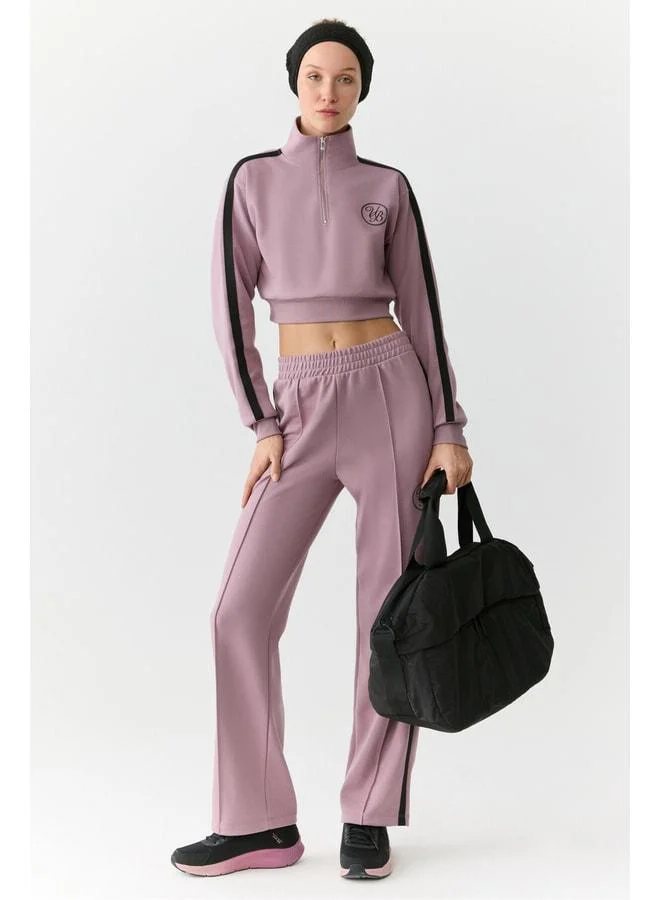 Kımıko Women’s Elastic Waist Relaxed Fit Small Printed Rose Dust Sweatpants.
