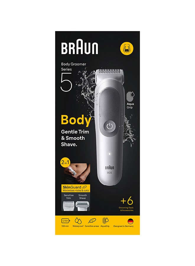 BRAUN Body Groomer Series 5, +6 Grooming Tools, Trim & Shave Hair, BG5550 Light Grey - Image 1
