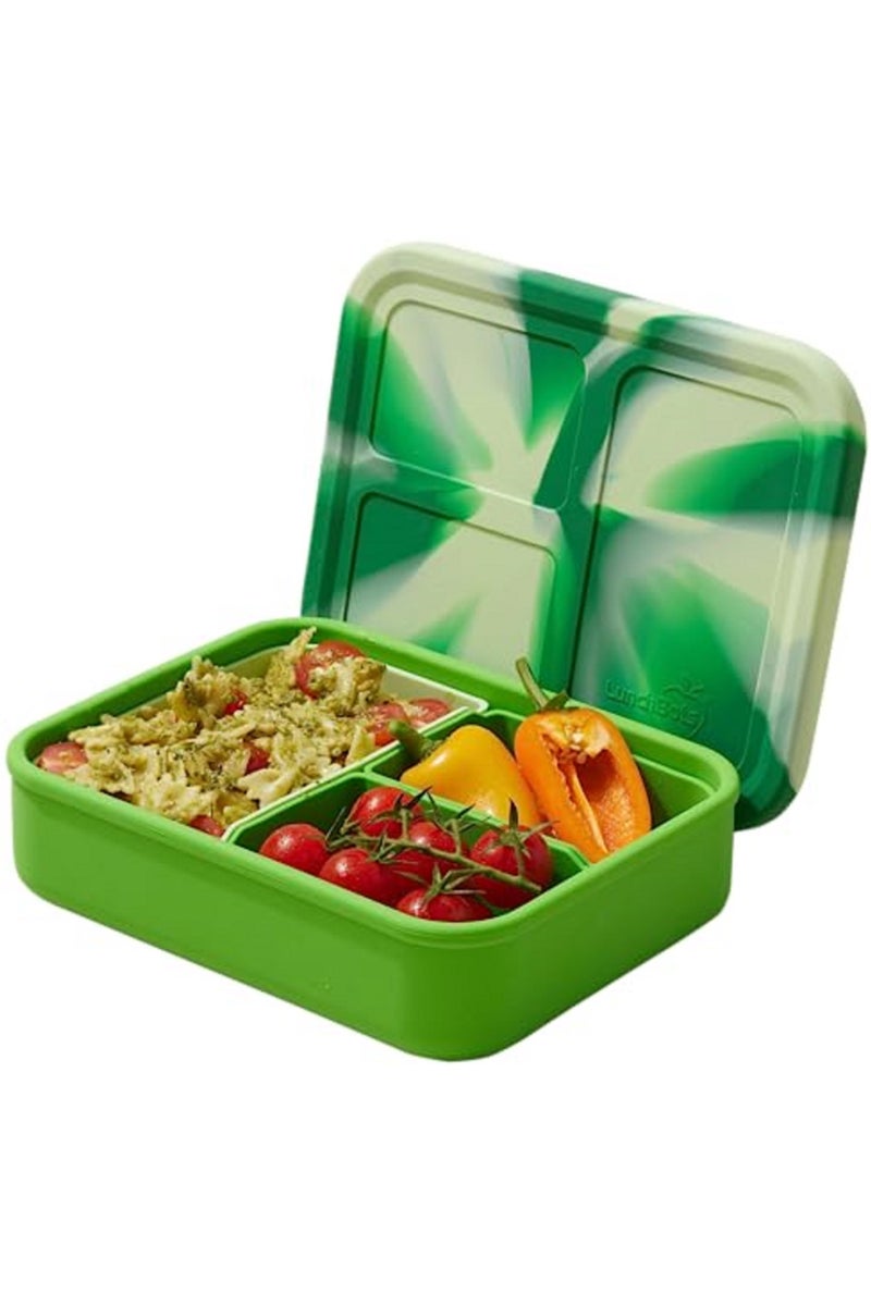 LunchBots Build -a- Bento Lunch Box, Silicone Bento Box for Kids, Multi-Compartment Lunch Container, Oven & Dishwasher Safe, BPA Free, 32 oz - Tie Dye Light Blue