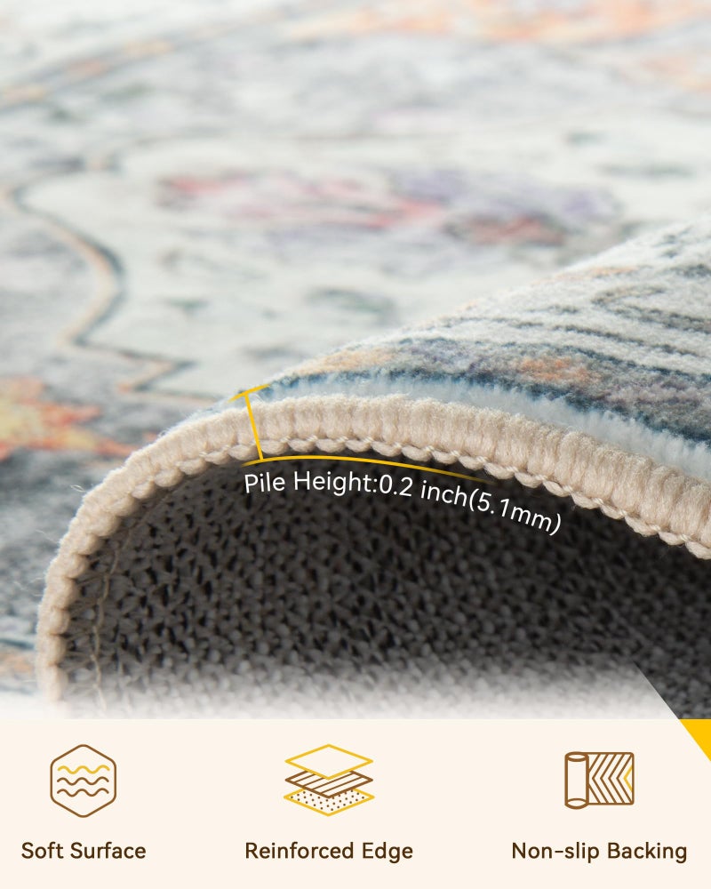 RELEANY Area Rugs 10'x12' Washable Non-Slip  Floral Vintage Distress Print Pattern Medallion Carpet for Living Room Bedroom Dining Room  Light Yellow Carbon Grey Orange - Image 5