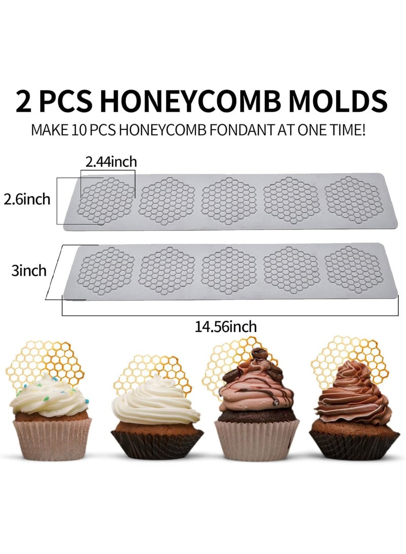 SOLARAE Honeycomb Molds Silicone, 2 PCS Fondant Molds with Hollow 3D Beehive Candy Lace Silicone Molds for Baking, Polymer Clay, Sugar Craft Dessert Cupcake Cake Decorating - Image 2