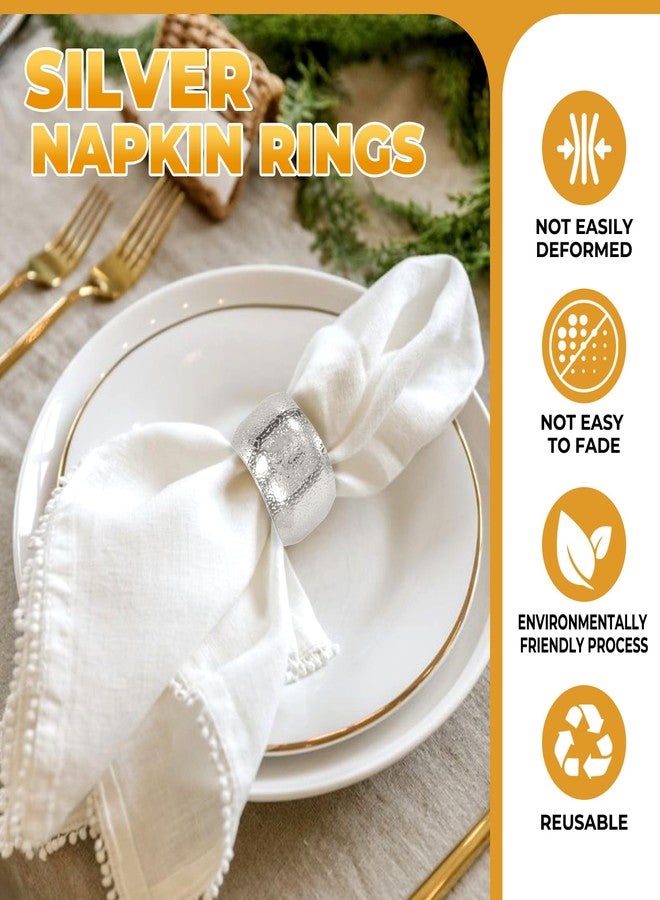 REWOMC 100 Pcs Silver Napkin Rings - Metal Napkin Holder Rings for Dinning Table, Round Serviette Holders for Weddings, Kitchen, Party, Everyday Use, Metallic Adornment for Table Setting - Image 3
