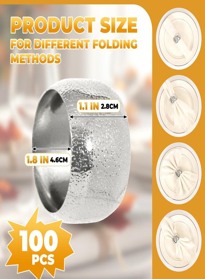 REWOMC 100 Pcs Silver Napkin Rings - Metal Napkin Holder Rings for Dinning Table, Round Serviette Holders for Weddings, Kitchen, Party, Everyday Use, Metallic Adornment for Table Setting - Image 2
