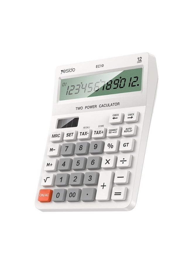 Yesido EC10 Dual-Power 12-Digit Desk Calculator – Solar + Battery, Large LCD Display, ABS Portable Design - Image 1