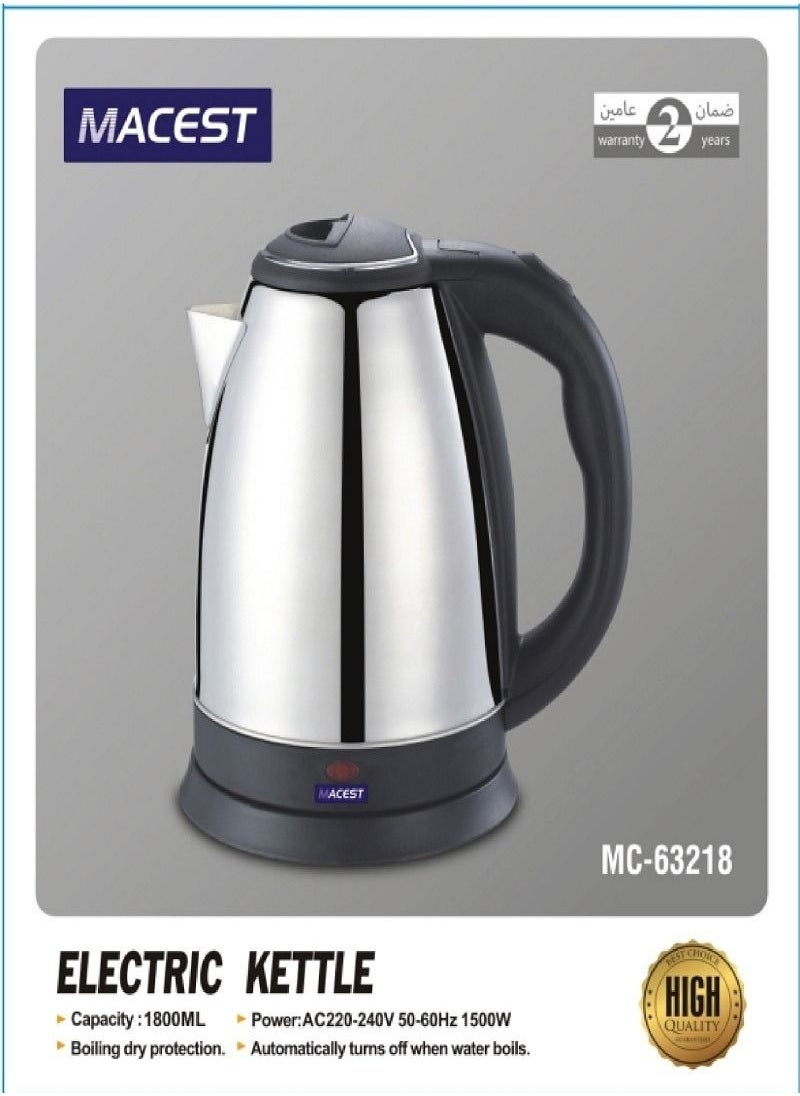 MACEST Electric Kettle 1500 Watt MC-63218 Black/Silver  - Image 2