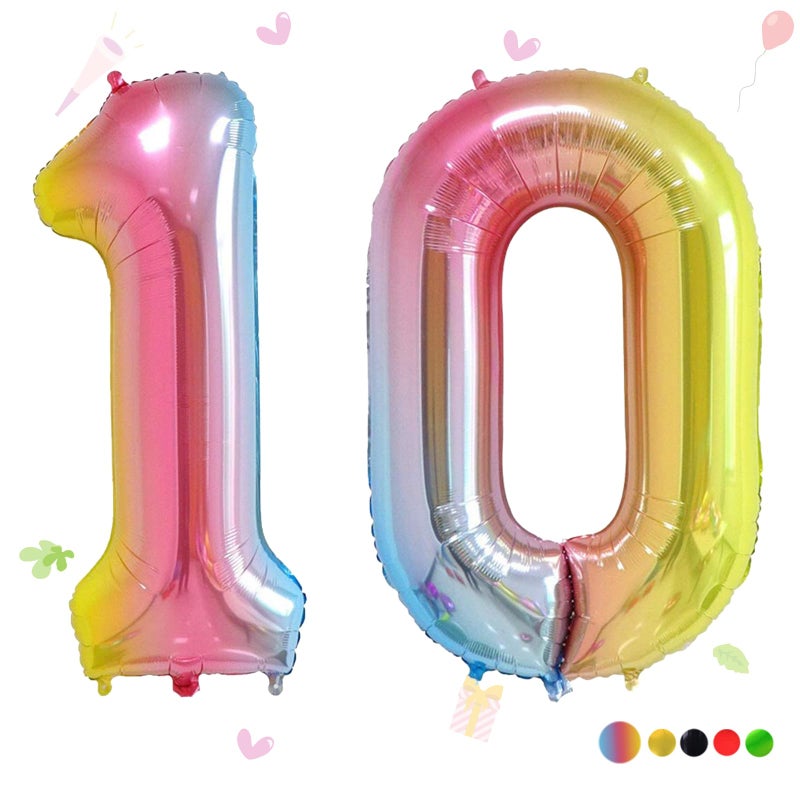 Smlpuame 40 Inch Number Balloons 0-9 Rainbow Gradient Large Number 10 Balloons, Digital Balloons for Birthday Party Celebration Decorations, Helium Foil Number Balloons for Wedding Anniversary - Image 1