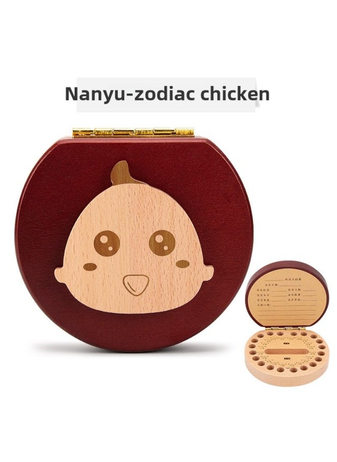 Generic Baby Teeth Storage Box Children's Baby Teeth Commemorative Box Girl Baby Teeth Collection Fetal Hair Preservation Wooden Box Boy-Color:Nanyu—zodiac Rooster  - Image 1