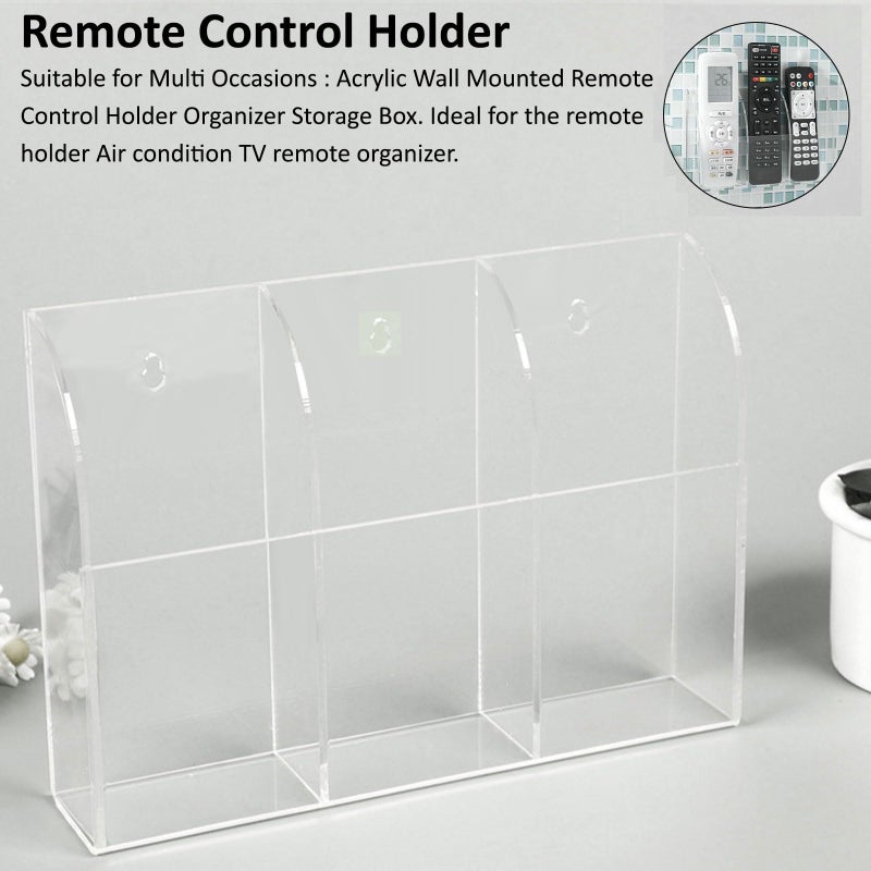 Discoball Acrylic Wall Mounted Remote Control Holder - TV & Air Condition Remote Organizer Storage Box (3 Compartments) - Image 3