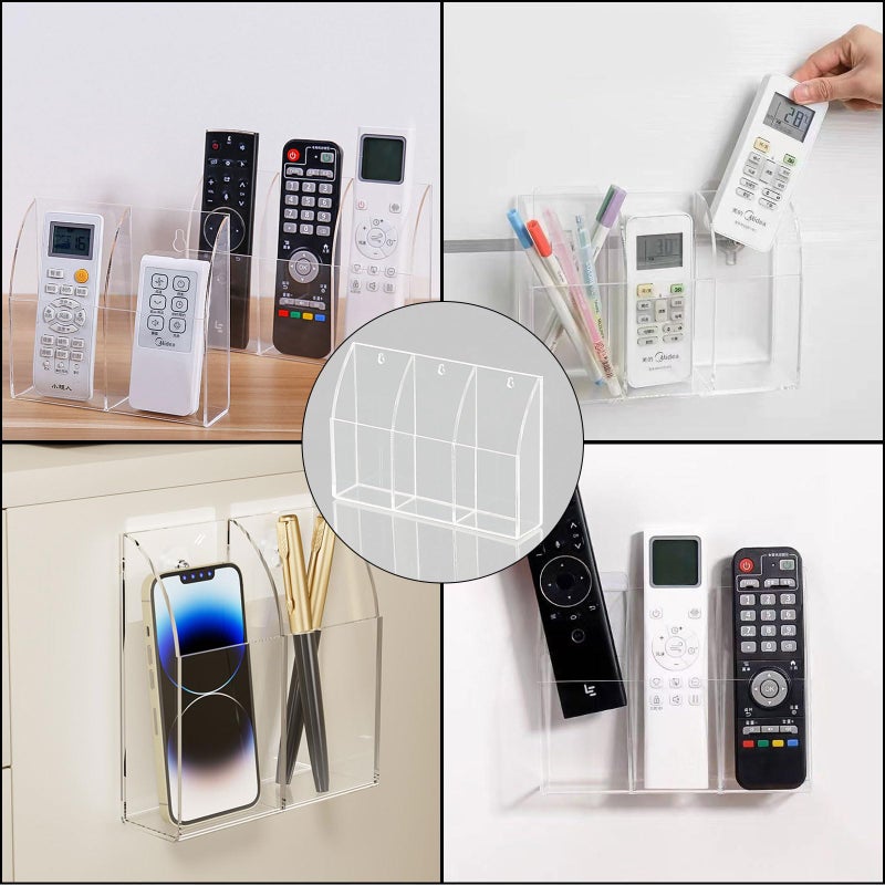 Discoball Acrylic Wall Mounted Remote Control Holder - TV & Air Condition Remote Organizer Storage Box (3 Compartments) - Image 5