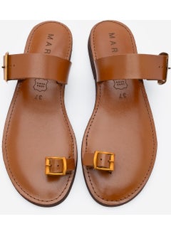 MARJIN Women's Leather Flip Flop Strap Buckled Casual Slippers Parve  - Image 4