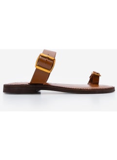 MARJIN Women's Leather Flip Flop Strap Buckled Casual Slippers Parve  - Image 2