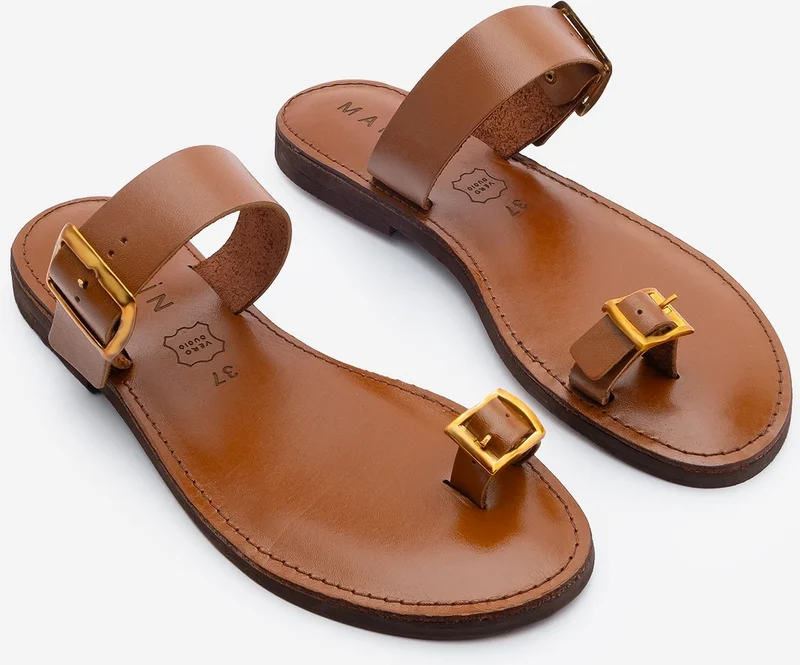 MARJIN Women's Leather Flip Flop Strap Buckled Casual Slippers Parve