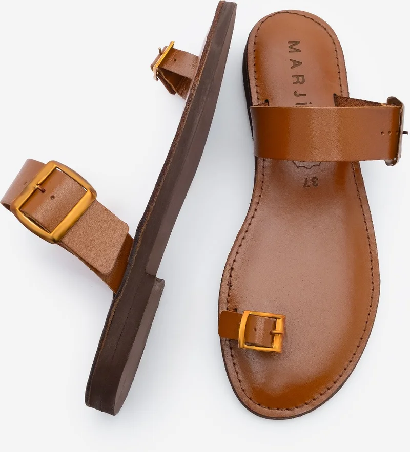 MARJIN Women's Leather Flip Flop Strap Buckled Casual Slippers Parve
