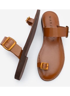 MARJIN Women's Leather Flip Flop Strap Buckled Casual Slippers Parve  - Image 5