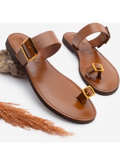MARJIN Women's Leather Flip Flop Strap Buckled Casual Slippers Parve  - Image 1