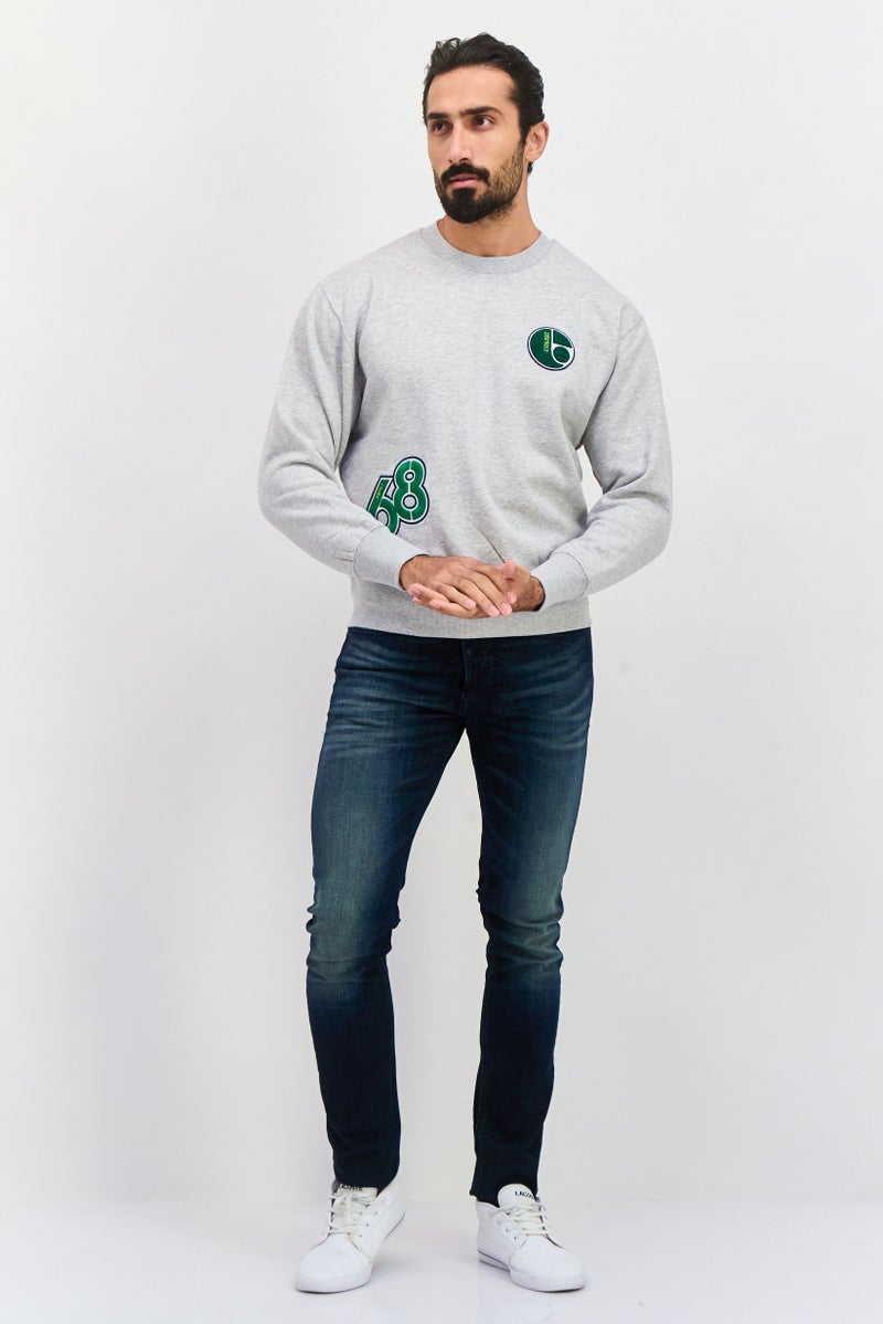 ESPRIT Men Crew Neck Long Sleeve Brand Logo Sweatshirt, Grey Combo - Image 4