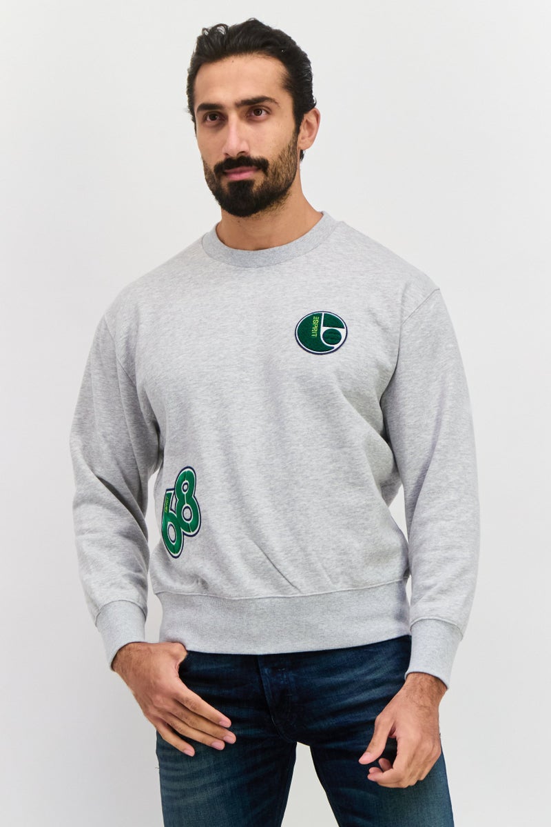 ESPRIT Men Crew Neck Long Sleeve Brand Logo Sweatshirt, Grey Combo - Image 1