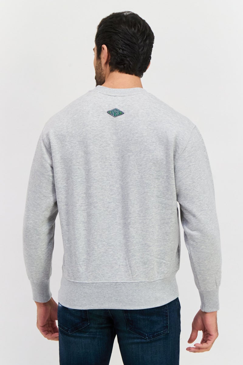 ESPRIT Men Crew Neck Long Sleeve Brand Logo Sweatshirt, Grey Combo - Image 3