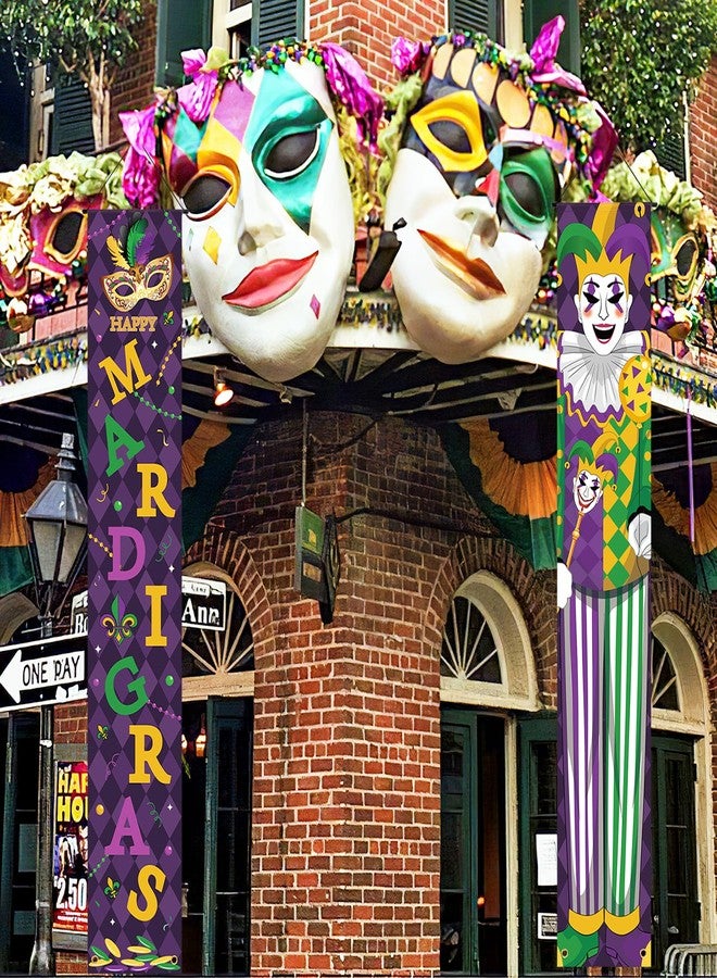 Sophena Mardi Gras Door Banner Porch Signs Decoration New Orleans Front Door Wreath Welcome Banner Hanging Decoration Yard Sign for Indoor/Outdoor Carnival - Image 3