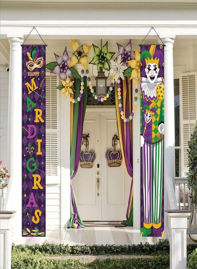 Sophena Mardi Gras Door Banner Porch Signs Decoration New Orleans Front Door Wreath Welcome Banner Hanging Decoration Yard Sign for Indoor/Outdoor Carnival - Image 4