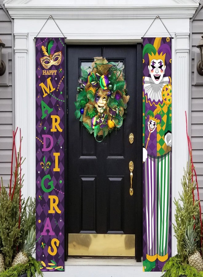 Sophena Mardi Gras Door Banner Porch Signs Decoration New Orleans Front Door Wreath Welcome Banner Hanging Decoration Yard Sign for Indoor/Outdoor Carnival - Image 1