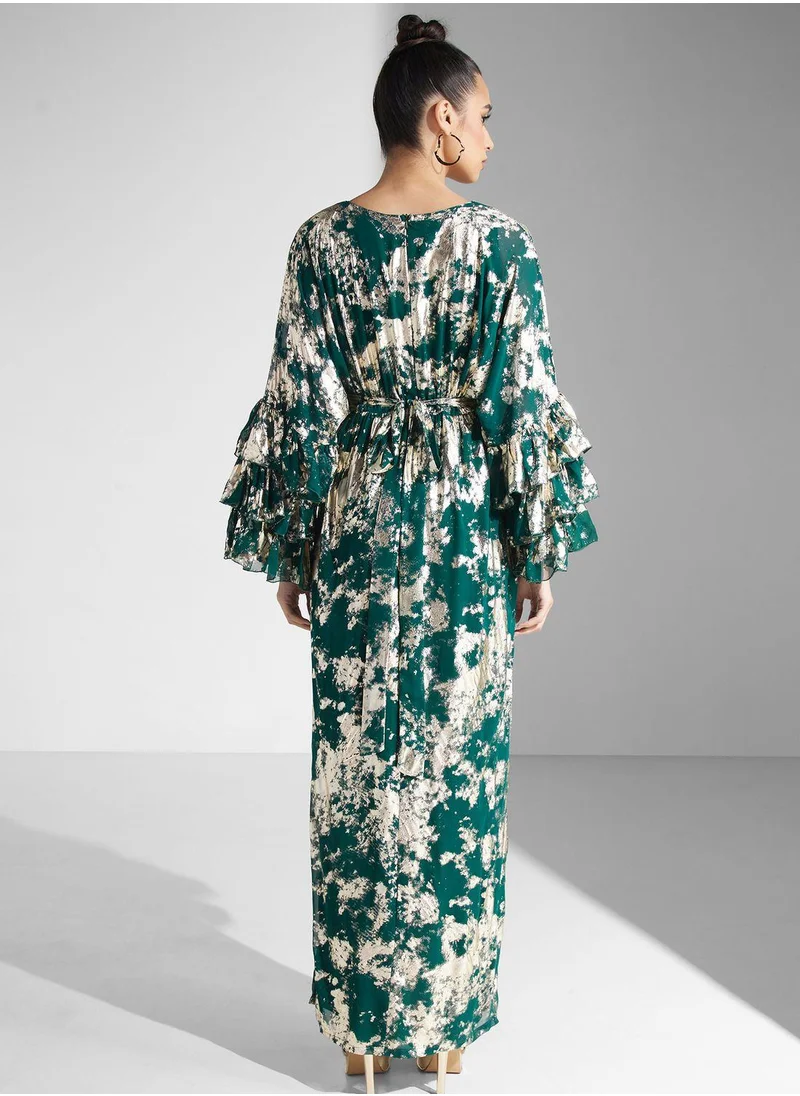 جولدن ابل Ruffle Sleeve Printed Dress