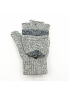 Unisex Wool Gloves Convertible Fingerless Winter Warm Knit Deer Pattern Striped gray