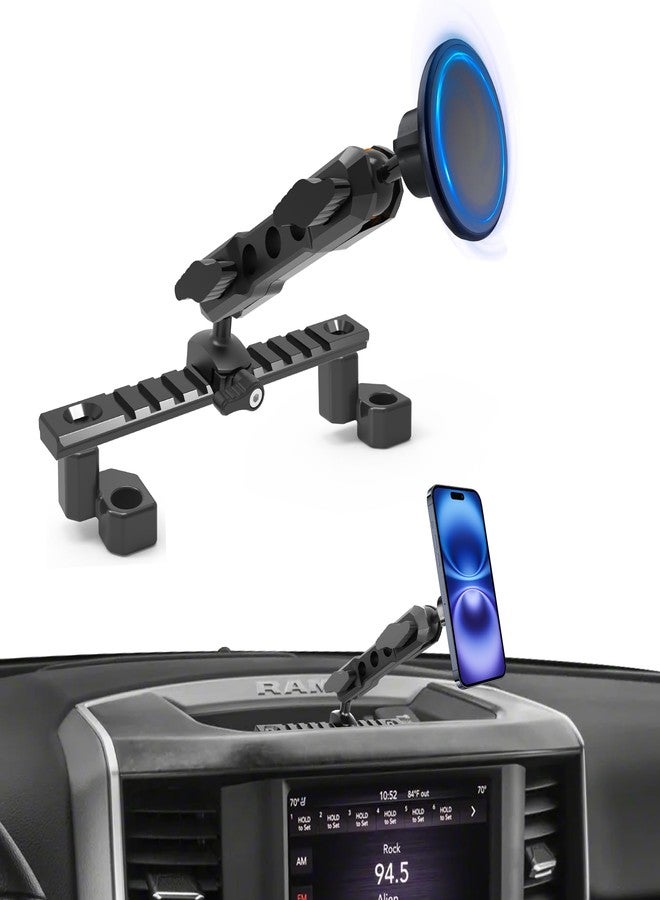 ZKJAYOE Dash Phone Mount Compatible with 2019+ RAM Truck 1500/2500/3500 & TRX Accessories (NOT fit RAM Classic Vehicle), Magsafe Phone Holder Widely Adjustable for iPhone 12-17 Series - Image 1