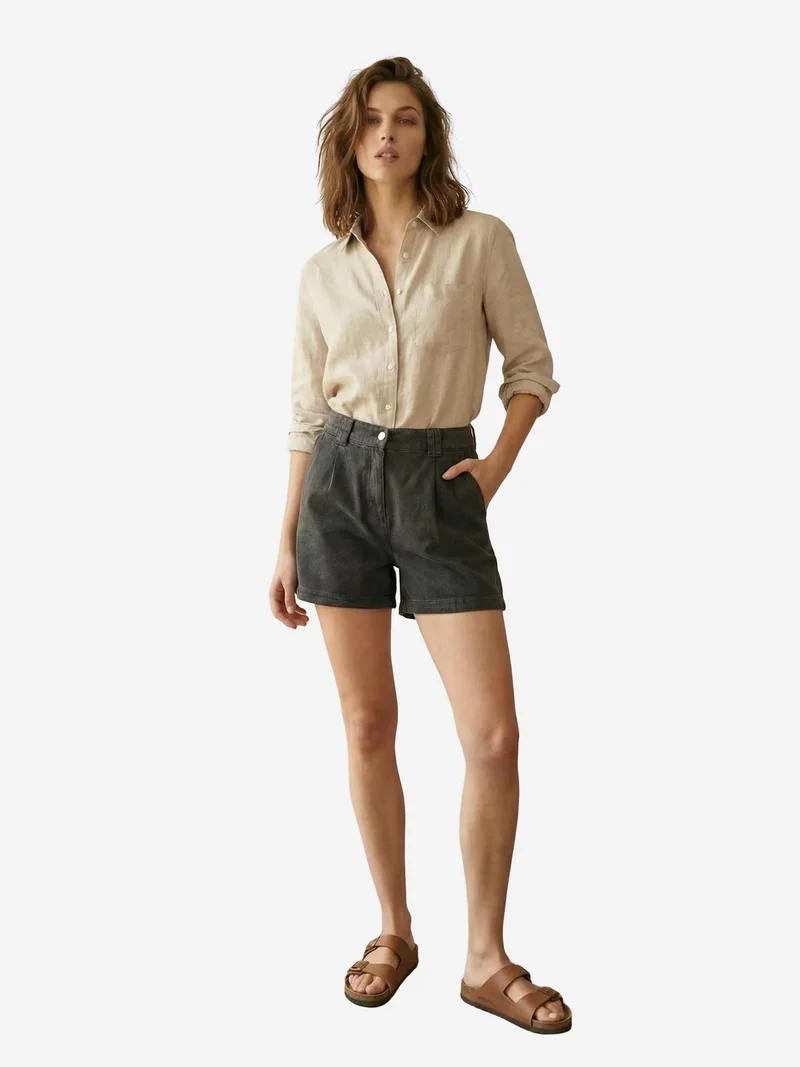 My Fashion Black MY FASHION High Waist Wide Leg Tailored Shorts for Women | Best Price UAE