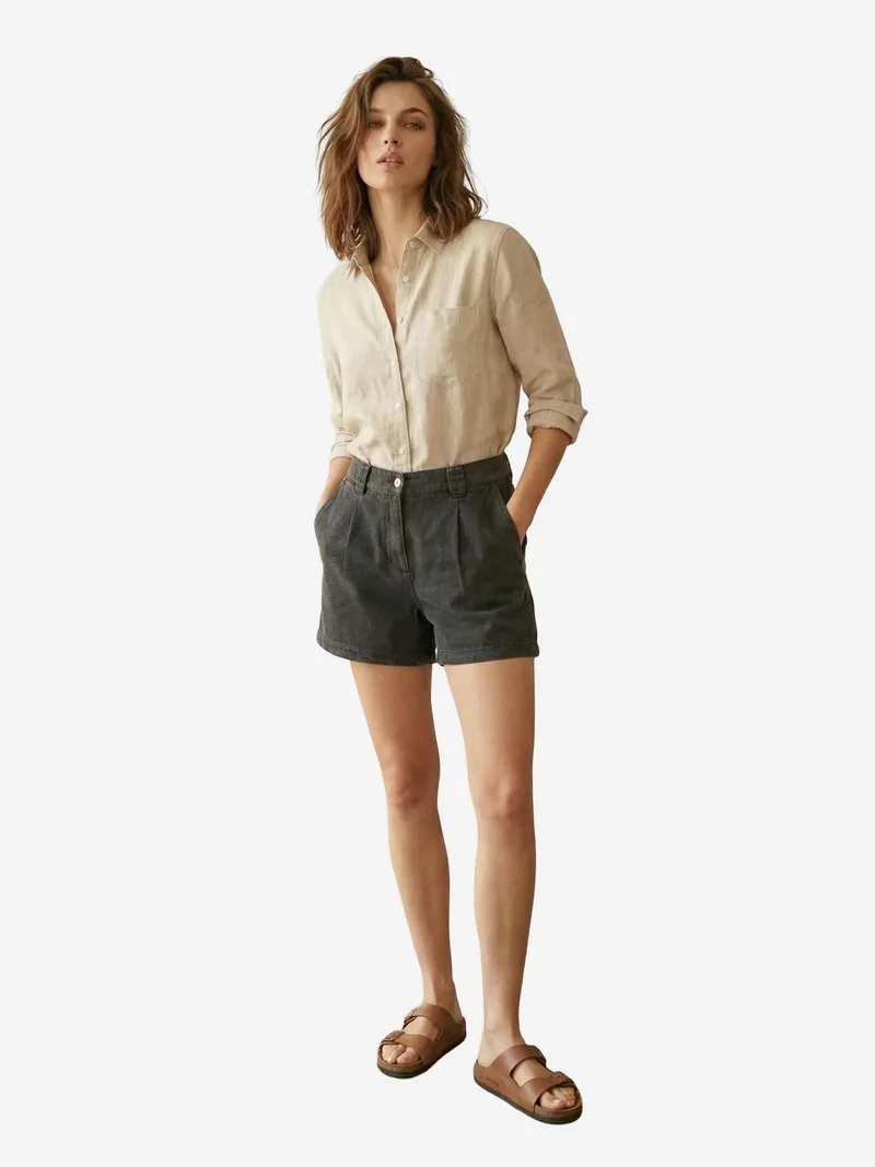 My Fashion Black MY FASHION High Waist Wide Leg Tailored Shorts for Women | Best Price UAE