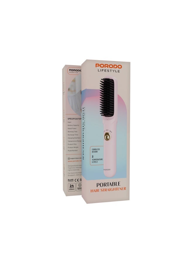 porodo Portable Hair Straightener with Smart Temperature Control & Quick Heat Up Technology /  Rechargeable Battery / 3 Temperature Levels / Anti Scald Safety Design / Auto Shut-Off Safety - Pink - Image 3