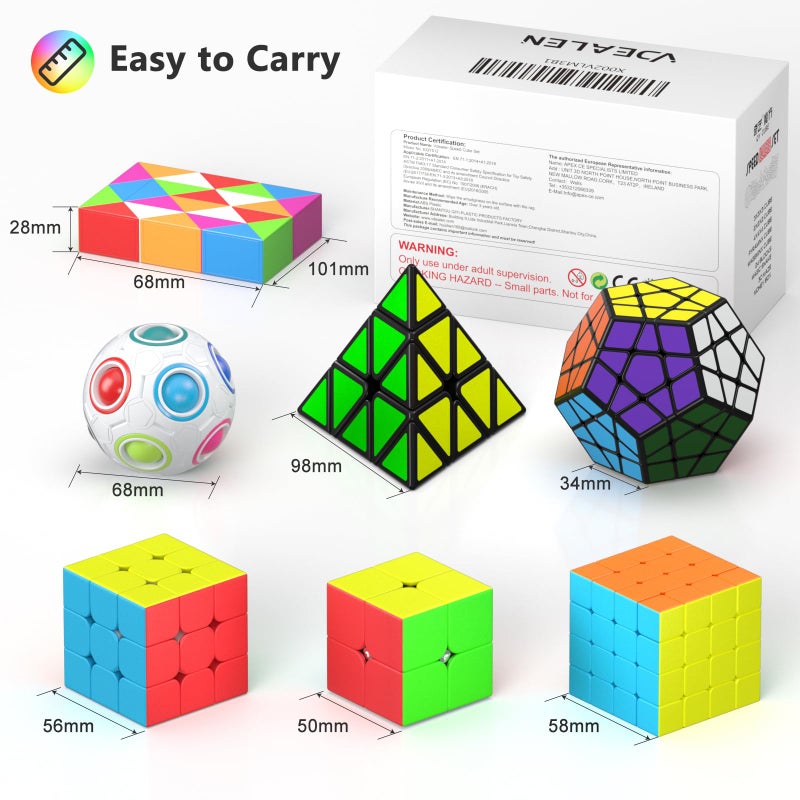 Vdealen Speed Cube Set, 7 Pack Puzzle Cube Bundle Fidget Ball 2x2 3x3 4x4 Pyramid Dodecahedron Rainbow Snake Magic Cube, Smooth Cube Game Toys Gift for Kids & Adults - Image 2