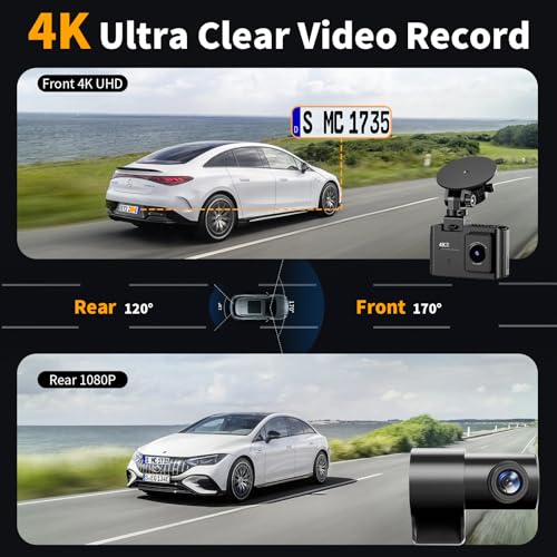 WANLIPO Dash Cam Front and Rear: 4K Dual Channel Dash Cam - 5GHz WiFi, Dash Camera for Cars with 64GB Card, 2" IPS, App Control, G-Sensor, Loop Recording, 170° Wide Angle, Night Vision, 24H Parking Mode - Image 3