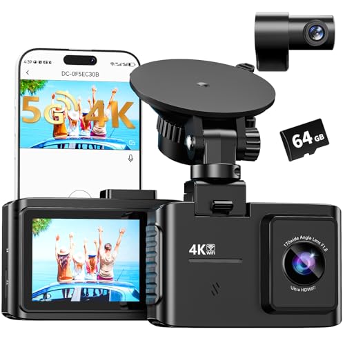 WANLIPO Dash Cam Front and Rear: 4K Dual Channel Dash Cam - 5GHz WiFi, Dash Camera for Cars with 64GB Card, 2" IPS, App Control, G-Sensor, Loop Recording, 170° Wide Angle, Night Vision, 24H Parking Mode - Image 1